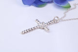 32 mm Long, Twisted Rope Effect Silver Cross, Made From Solid Cast Silver