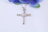 32 mm Long, Twisted Rope Effect Silver Cross, Made From Solid Cast Silver