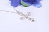 Small Ornate Cross Necklace, Made From Solid Cast Silver, Complete With Silver Chain