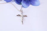 25 mm Long Small Silver Crucifix Necklace, Made From Solid Cast Silver, With Silver Chain