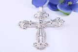 62 mm Long, Large Silver Ornate Cross, Made From Solid Cast Silver, British Hallmarked