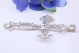 62 mm Long, Large Silver Ornate Cross, Made From Solid Cast Silver, British Hallmarked