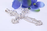 62 mm Long, Large Silver Ornate Cross, Made From Solid Cast Silver, British Hallmarked