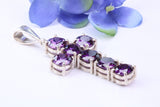 60 mm Long, Large and Chunky Amethyst C Z set Cross, Made From Solid Cast Silver