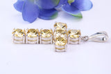60 mm Long, Large and Chunky Sterling Silver Stone set Cross, Citrine Colour C Z Set