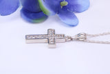 Small 23 mm Long Diamond White C Z set Silver Cross, Made From Solid Cast Silver