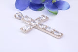 50 mm Long Sterling Silver C Z set Cross Necklace, Made From Solid Cast Silver