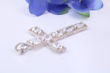 50 mm Long Sterling Silver C Z set Cross Necklace, Made From Solid Cast Silver