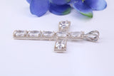 50 mm Long Sterling Silver C Z set Cross Necklace, Made From Solid Cast Silver