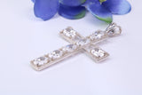 50 mm Long Sterling Silver C Z set Cross Necklace, Made From Solid Cast Silver