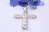 50 mm Long Sterling Silver C Z set Cross Necklace, Made From Solid Cast Silver