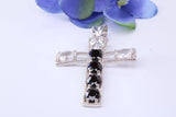 50 mm Long Sterling Silver C Z set Cross Necklace, Made From Solid Cast Silver
