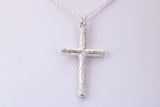 33 mm Long, Sterling Silver Large Bark effect Cross, Made From Solid Cast Silver