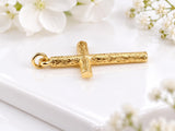 Bark Effect Latin Cross Necklace, Made From Solid Cast Gold, British Hallmarked