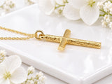 Bark Effect Latin Cross Necklace, Made From Solid Cast Gold, British Hallmarked