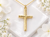 Bark Effect Latin Cross Necklace, Made From Solid Cast Gold, British Hallmarked