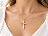 Bark Effect Latin Cross Necklace, Made From Solid Cast Gold, British Hallmarked