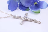35 mm Long Crucifix with Bark Effect Finish, Made From Solid Cast Silver. Together With Silver Chain