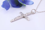 35 mm Long Crucifix with Bark Effect Finish, Made From Solid Cast Silver. Together With Silver Chain