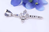 50 mm Long Cubic Zirconia set Cross Necklace, made from solid Sterling Silver, With 18 Inch Long Chain