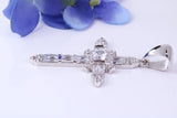 50 mm Long Cubic Zirconia set Cross Necklace, made from solid Sterling Silver, With 18 Inch Long Chain