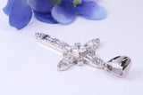 50 mm Long Cubic Zirconia set Cross Necklace, made from solid Sterling Silver, With 18 Inch Long Chain