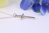 Small 25 mm Long Plain Polished Silver Cross Necklace, Made From Solid Cast Silver