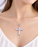 33 mm Long Chunky Diamond set Cross Necklace, Made From Solid Cast Silver, Complete With Chain