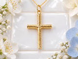 Twisted Rope Effect Cross Necklace, Made From Solid Cast Gold, British Hallmarked