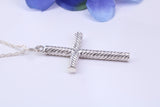 Twisted Rope Effect Silver Cross Necklace, Made From Solid Cast Silver