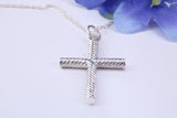 Twisted Rope Effect Silver Cross Necklace, Made From Solid Cast Silver