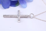 Twisted Rope Effect Silver Cross Necklace, Made From Solid Cast Silver