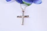 27 mm Long, Sterling Silver Bark effect Cross, Made From Solid Cast Silver