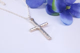 27 mm Long, Sterling Silver Bark effect Cross, Made From Solid Cast Silver