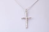 27 mm Long, Sterling Silver Bark effect Cross, Made From Solid Cast Silver