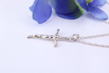 25 mm Long Small Silver Crucifix Necklace, Made From Solid Cast Silver, With Silver Chain