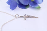 25 mm Long Small Silver Crucifix Necklace, Made From Solid Cast Silver, With Silver Chain