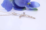 25 mm Long Small Silver Crucifix Necklace, Made From Solid Cast Silver, With Silver Chain