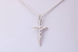 25 mm Long Small Silver Crucifix Necklace, Made From Solid Cast Silver, With Silver Chain