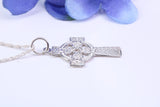 Small 25 mm Long Celtic Cross, Made From Solid Cast Silver, Complete With Silver Chain