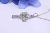 Small 25 mm Long Celtic Cross, Made From Solid Cast Silver, Complete With Silver Chain