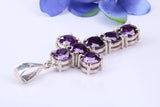 60 mm Long, Large and Chunky Amethyst C Z set Cross, Made From Solid Cast Silver