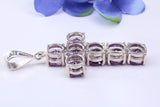 60 mm Long, Large and Chunky Amethyst C Z set Cross, Made From Solid Cast Silver