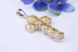 60 mm Long, Large and Chunky Sterling Silver Stone set Cross, Citrine Colour C Z Set