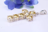 60 mm Long, Large and Chunky Sterling Silver Stone set Cross, Citrine Colour C Z Set