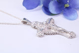 43 mm Long, Ornate Sterling Silver Crucifix Necklace, Made From Solid Cast Silver, British Hallmarked