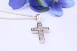 Small 23 mm Long Diamond White C Z set Silver Cross, Made From Solid Cast Silver