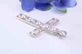 50 mm Long Sterling Silver C Z set Cross Necklace, Made From Solid Cast Silver