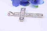 50 mm Long Sterling Silver C Z set Cross Necklace, Made From Solid Cast Silver
