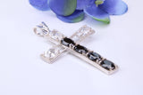 50 mm Long Sterling Silver C Z set Cross Necklace, Made From Solid Cast Silver